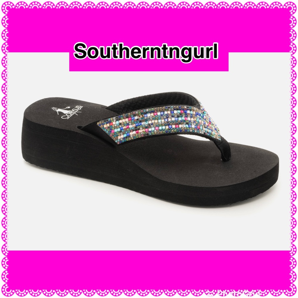 NWT Corkys ” Clara “ jeweled Flip Flop Wedge Platform Sandals